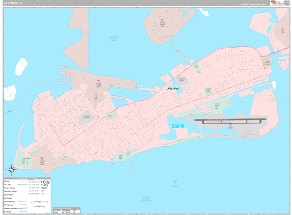 Key West City Wall Map Premium Style